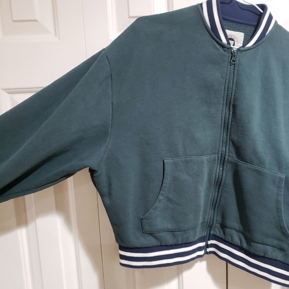 Urban Outfitter Cropped Zip-Up Sweatshirt Green Size Extra Small - Picture 2 of 10